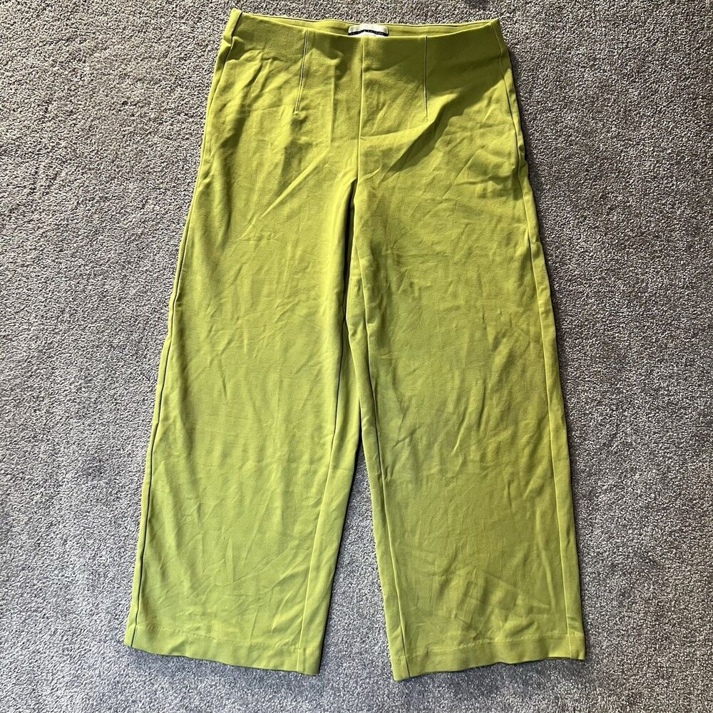 Jules Leopold Pants Womens M Lime Green Crop Wide Leg Culottes Stretch Trousers